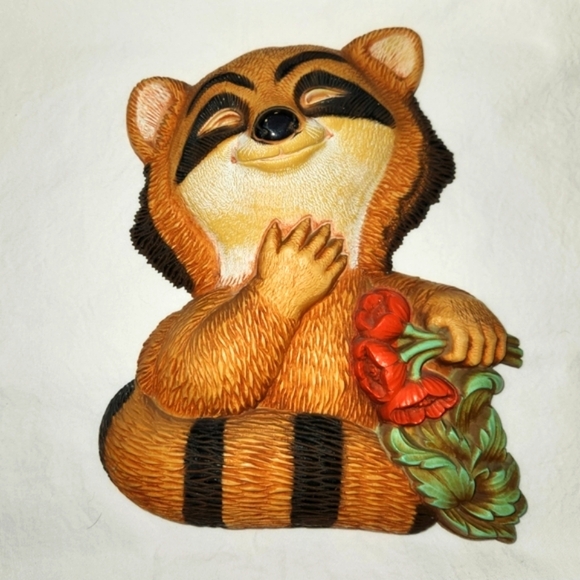 Vintage Homco Woodland Wall Plaques Decor 70s Cottagecore Raccoon & Chipmunks - Picture 4 of 16